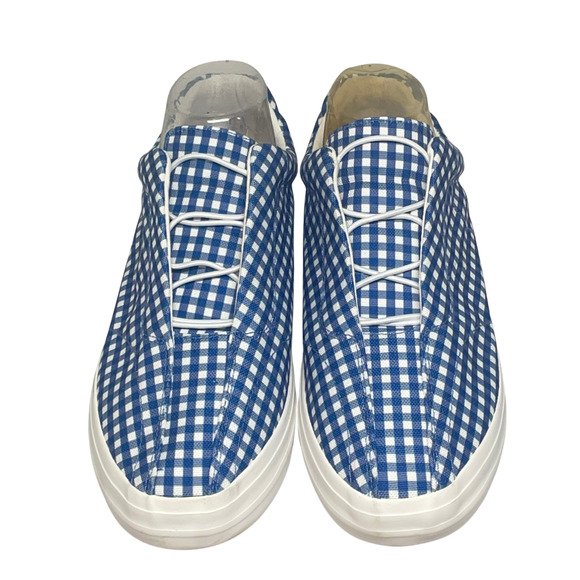 Comfortview Sz 9WW Slip-On Sneakers Navy Gingham Bungee Elastic Casual Flats - Picture 2 of 8